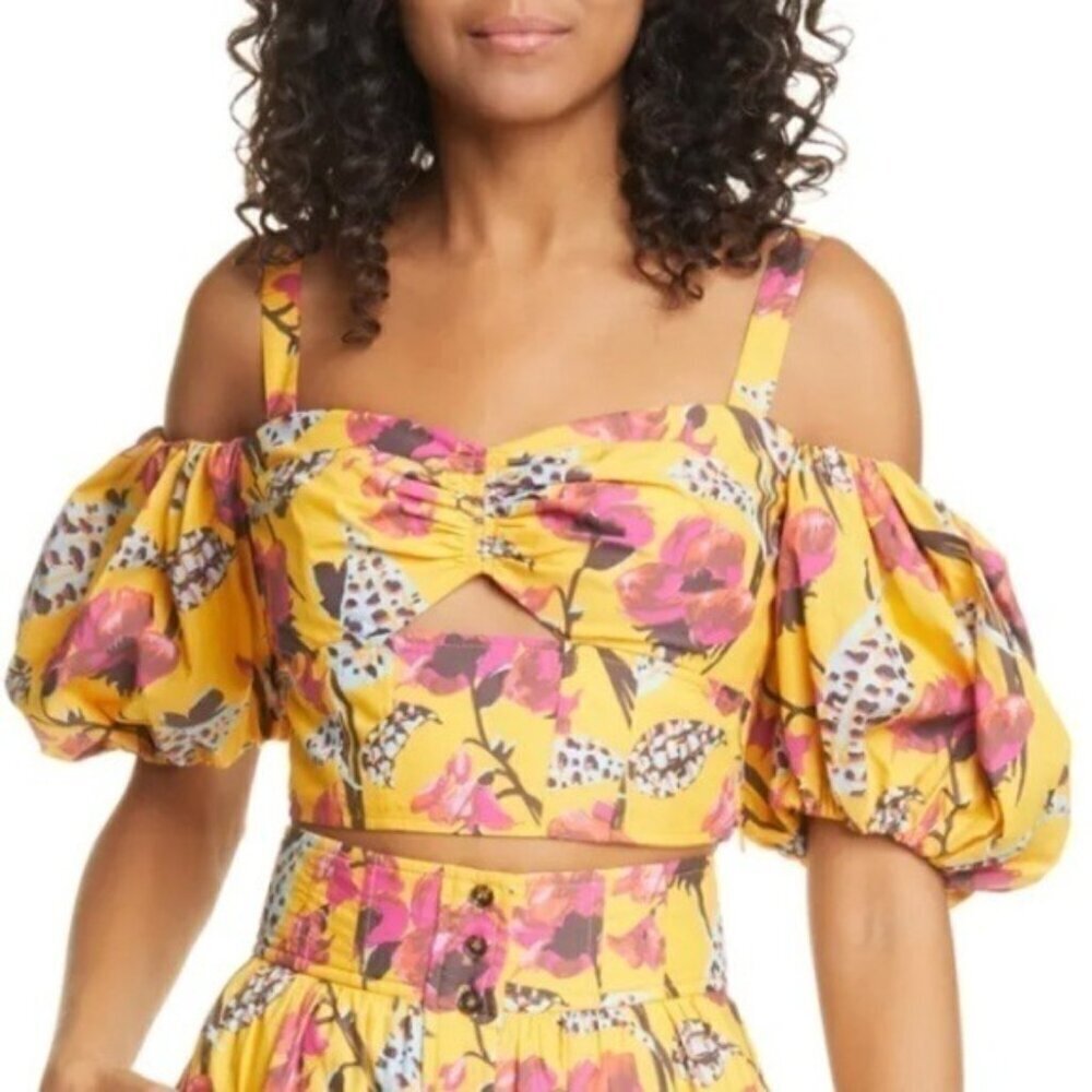 NEW A.L.C. Melody Yellow Floral Puff Sleeves Top Size 12